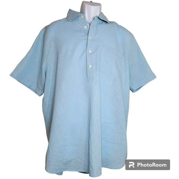 True Measure Tunic Shirt, Men L, Blue, Linen/Cotton Blend, Short Sleeve, EUC - Picture 2 of 13